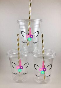 unicorn party cups disposable set of 12 with lids straws