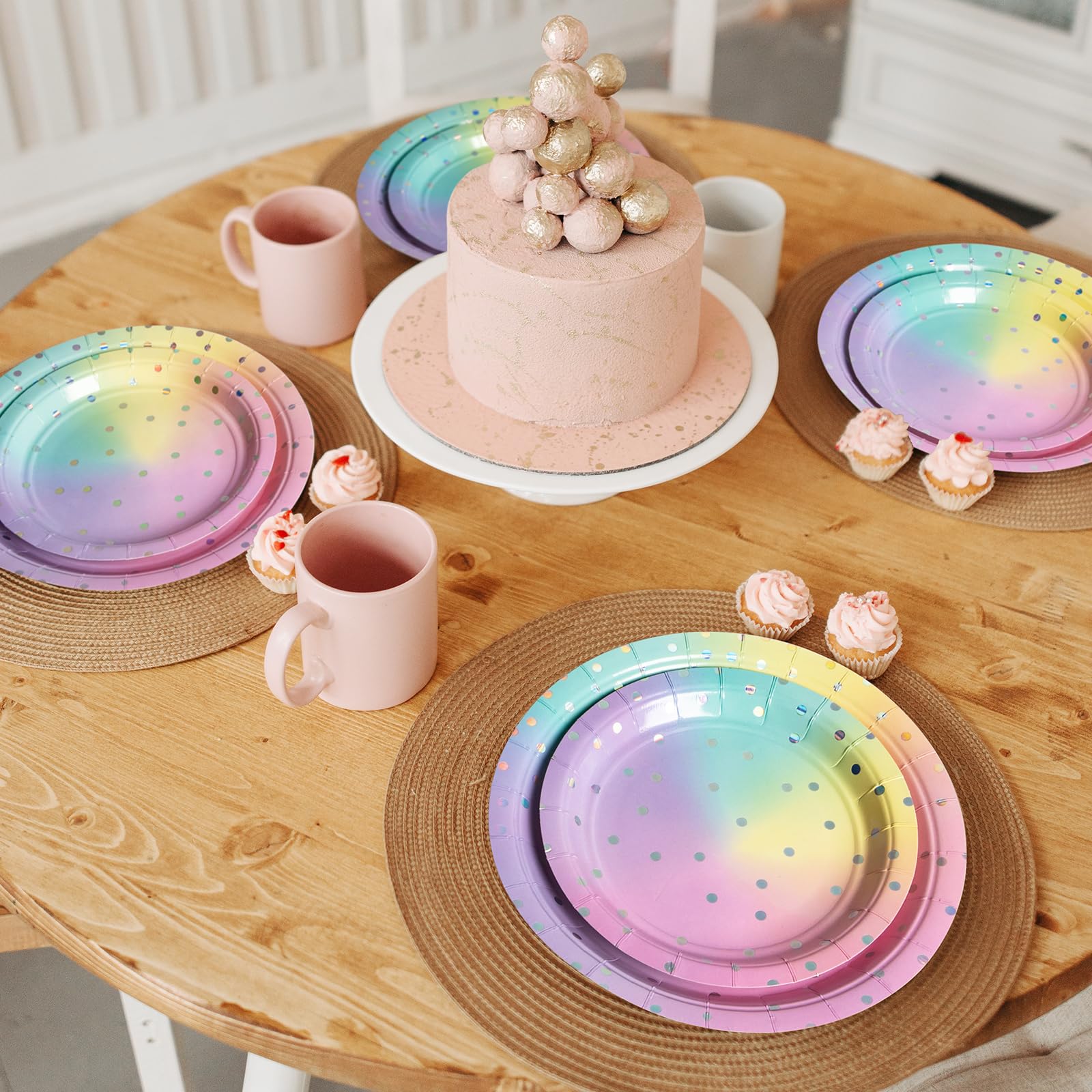 DECORLIFE Pastel Plates and Napkins Party Supplies Serve 24, Rainbow Birthday Plates and Napkins, Girls Baby Shower, Birthday BBQ, Folks Included, Total 96PCS