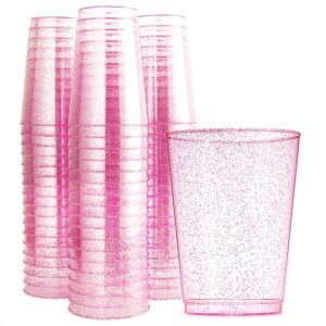 wdf 100pcs 12oz rose gold cups,disposable rose gold glitter plastic cups-premium wedding pink cups-party cups perfect