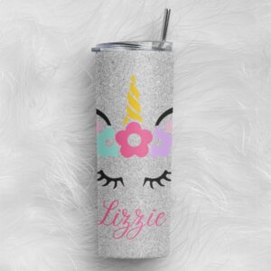 Unicorn Personalized Tumbler with Name and Silver Ombre Background, 15 oz Personalized Tumbler for Girls, Birthday Girl, Birthday Squad