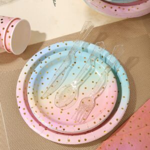 200 Pcs Pastel Party Decorations,Golden Dot Disposable Paper Plates Set,Pastel Plates and Napkins Party Supplies for Birthday Baby Shower Wedding Rainbow Party