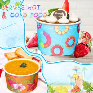 Nuenen 300 Pcs 8 oz Ice Cream Cups Disposable Ice Cream Bowls Paper Ice Cream Cup Bulk Summer Ice Cream Sundae Bowls Ice Cream Cup Bar Supplies for Sundae Snack Luau Party(Tropical)