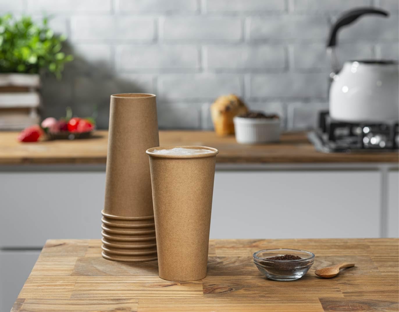 Comfy Package [20 oz. - 100 Pack] Kraft Paper Hot Coffee Cups- Unbleached