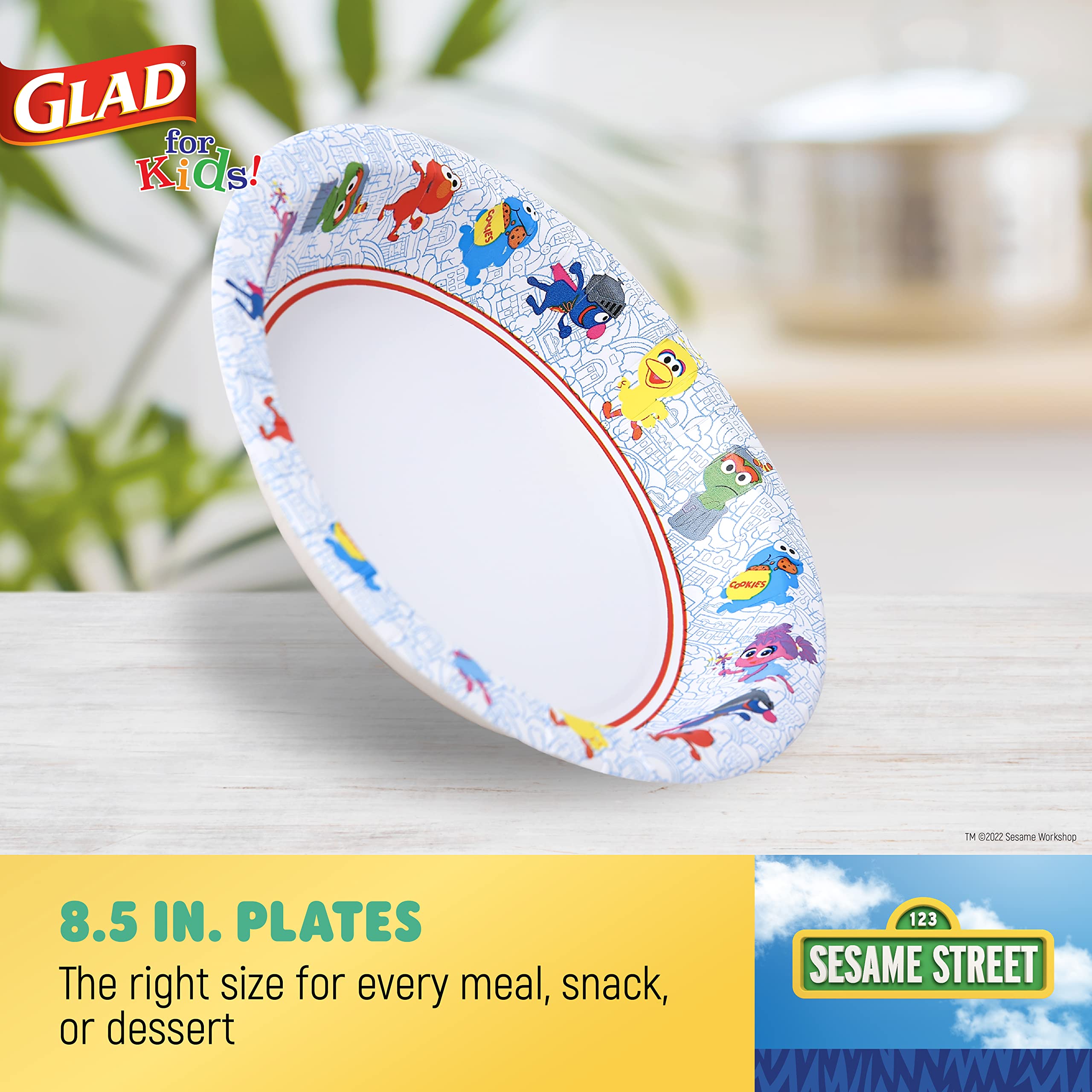 Glad for Kids Sesame Street Pals 8.5” Paper Plates | Sesame Street Paper Plates, Kids Snack Plates | Sesame Street Pals Paper Plates for Everyday Use, 8.5” Paper Plates 20 Ct