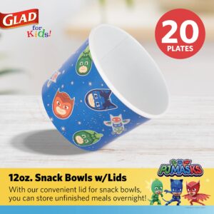 Glad for Kids 12 oz PJ Masks Space Paper Snack Bowls with Lids, 20 Ct | Disposable Paper Bowls with Lid with PJ Masks Space Design | Kids Snack Bowls for Everyday Use