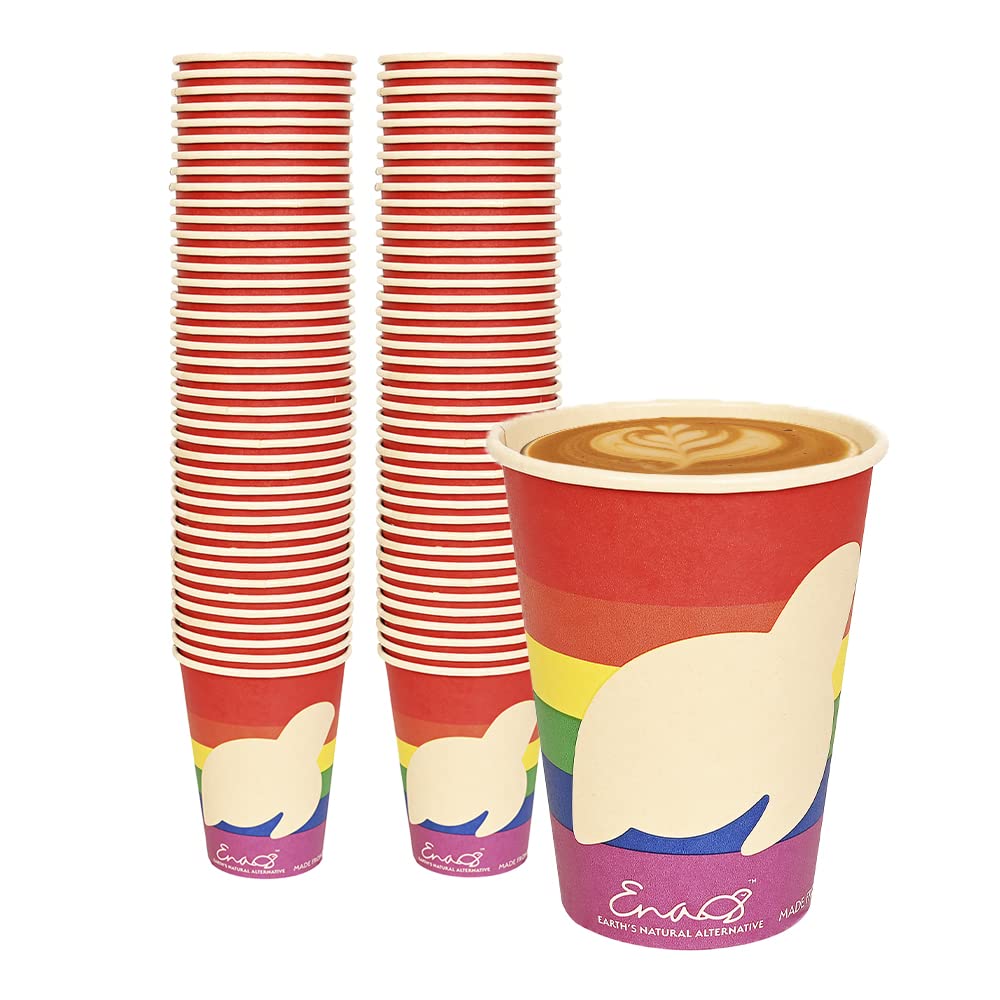 100% Compostable Disposable Coffee Cups with Lids [12oz 80 Pack, Rainbow Pride Edition] Made from Unbleached Bamboo Fiber, Compostable Lids, To Go Coffee Cups with Lids by Earth's Natural Alternative