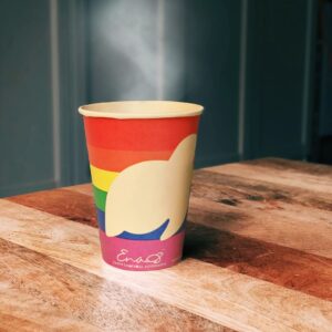 100% Compostable Disposable Coffee Cups with Lids [12oz 80 Pack, Rainbow Pride Edition] Made from Unbleached Bamboo Fiber, Compostable Lids, To Go Coffee Cups with Lids by Earth's Natural Alternative