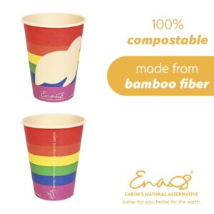 100% Compostable Disposable Coffee Cups with Lids [12oz 80 Pack, Rainbow Pride Edition] Made from Unbleached Bamboo Fiber, Compostable Lids, To Go Coffee Cups with Lids by Earth's Natural Alternative