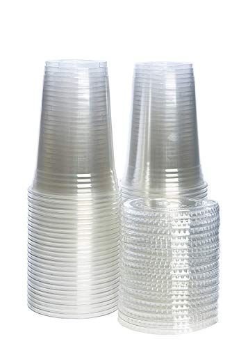 Comfy Package [20 oz. - 100 Sets Clear Plastic Cups With Flat Lids