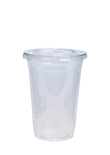 Comfy Package [20 oz. - 100 Sets Clear Plastic Cups With Flat Lids