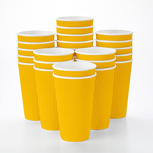 Restaurantware 16 Ounce Disposable Coffee Cups 500 Ripple Wall Hot Cups For Coffee - Lids Sold Separately Rolled Rim Yellow Paper Insulated Coffee Cups For Hot Coffee Tea And More