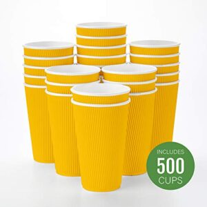 Restaurantware 16 Ounce Disposable Coffee Cups 500 Ripple Wall Hot Cups For Coffee - Lids Sold Separately Rolled Rim Yellow Paper Insulated Coffee Cups For Hot Coffee Tea And More