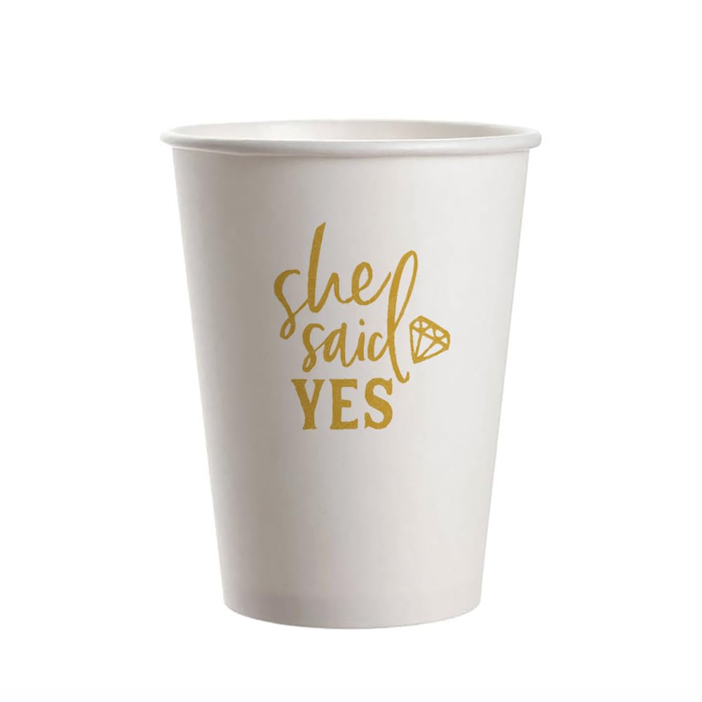 Geloar She Said Yes Party Cups, 20 Pack 9oz Gold She Said Yes Disposable Paper Party Cups for Bridal Shower Engagement Rehearsal Dinner Wedding (She Said Yes Cups)