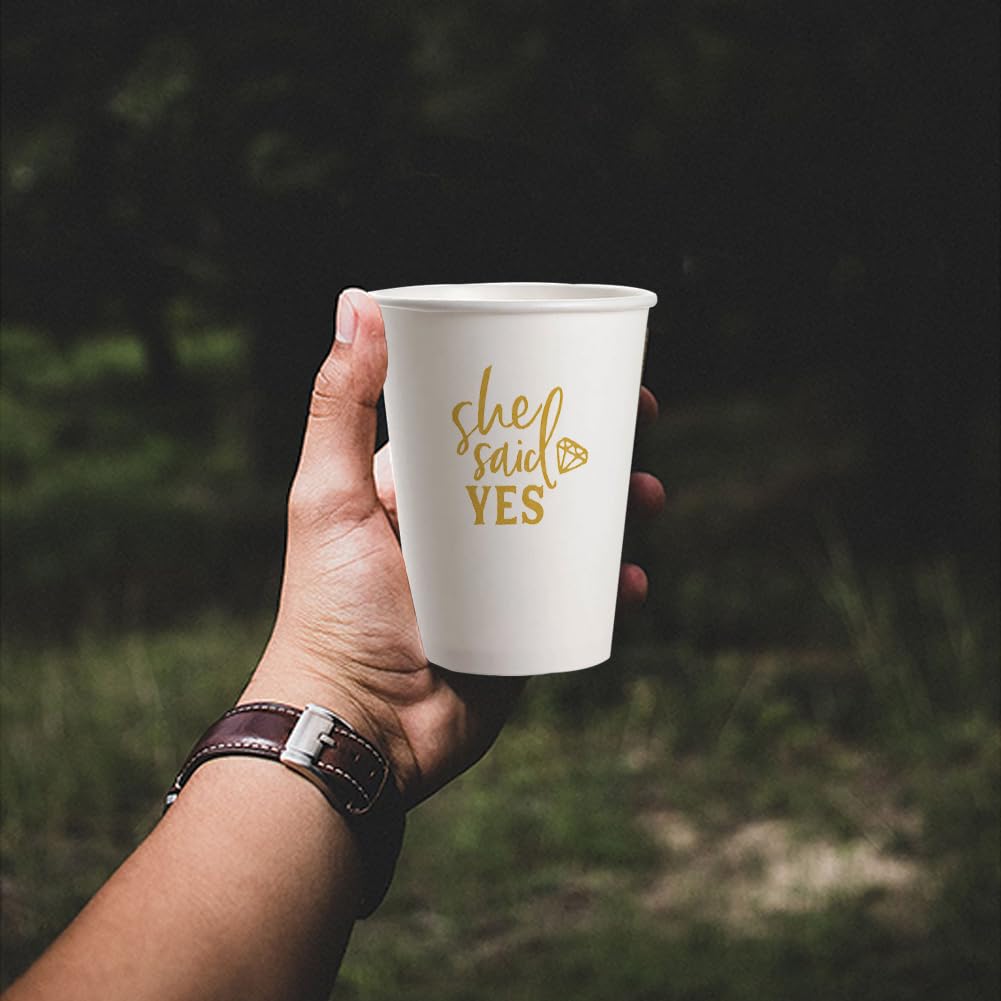 Geloar She Said Yes Party Cups, 20 Pack 9oz Gold She Said Yes Disposable Paper Party Cups for Bridal Shower Engagement Rehearsal Dinner Wedding (She Said Yes Cups)