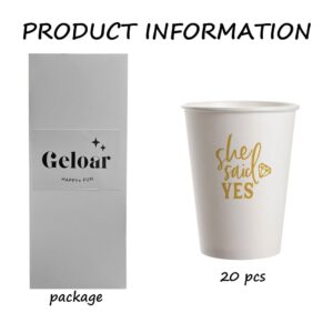 Geloar She Said Yes Party Cups, 20 Pack 9oz Gold She Said Yes Disposable Paper Party Cups for Bridal Shower Engagement Rehearsal Dinner Wedding (She Said Yes Cups)