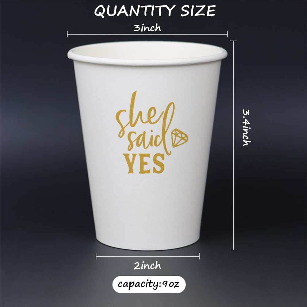 Geloar She Said Yes Party Cups, 20 Pack 9oz Gold She Said Yes Disposable Paper Party Cups for Bridal Shower Engagement Rehearsal Dinner Wedding (She Said Yes Cups)