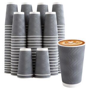 clawsoff 90 pack 16 oz disposable coffee cups no lids, gray insulated ripple wall paper coffee cups 16oz, corrugated beverage paper cups, to go cups for hot chocolate tea home travel office