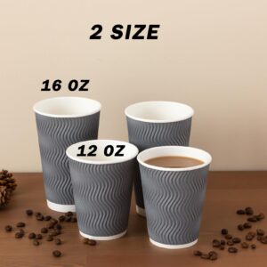 Clawsoff 90 Pack 16 oz Disposable Coffee Cups No Lids, Gray Insulated Ripple Wall Paper Coffee Cups 16oz, Corrugated Beverage Paper Cups, To Go Cups for Hot Chocolate Tea Home Travel Office