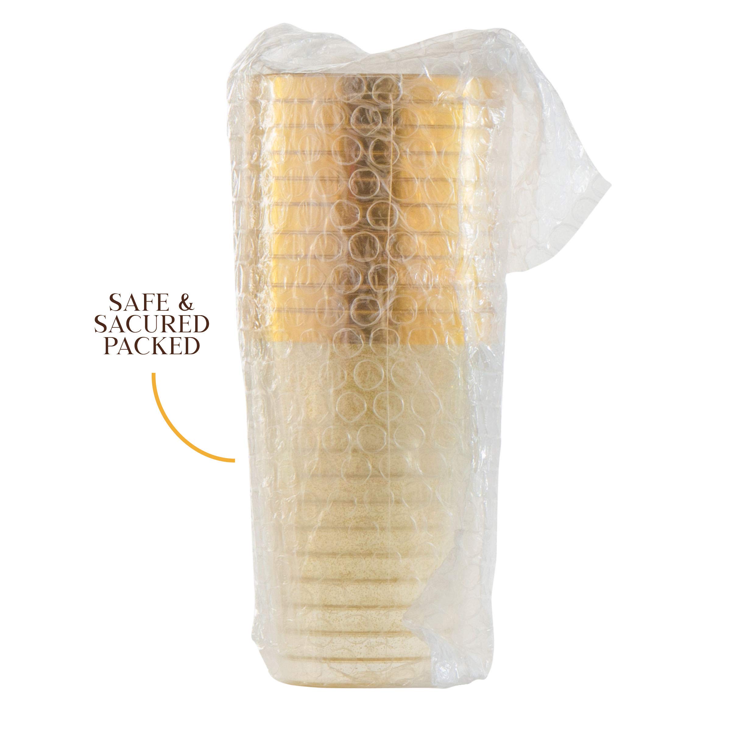 100 Gold Plastic Cups 14 Oz Gold Glitter with a Gold Rim - Premium Disposable Party Cups - Elegant and Classy Sturdy Cups - Weddings Birthdays Anniversaries and Other Social Events