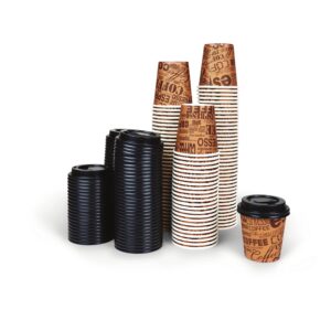 upper midland products pack of 100 2.5 oz disposable espresso cuban coffee mini cups with lids, paper cups with plastic dome sip lid sample size multi use (100 count (pack of 1))