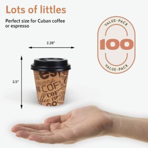 Upper Midland Products Pack Of 100 2.5 Oz Disposable Espresso Cuban Coffee Mini Cups With Lids, Paper Cups With Plastic Dome Sip Lid Sample Size Multi Use (100 Count (Pack of 1))