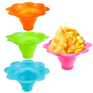 Newbested 50 Pack 4 OZ Colorful Flower Shaped Snow Cone Cups,Small Plastic Shaved Ice Drip Cups Snack Ice Cream Bowls for Kids Party Summer Cookout Commercial Food Service