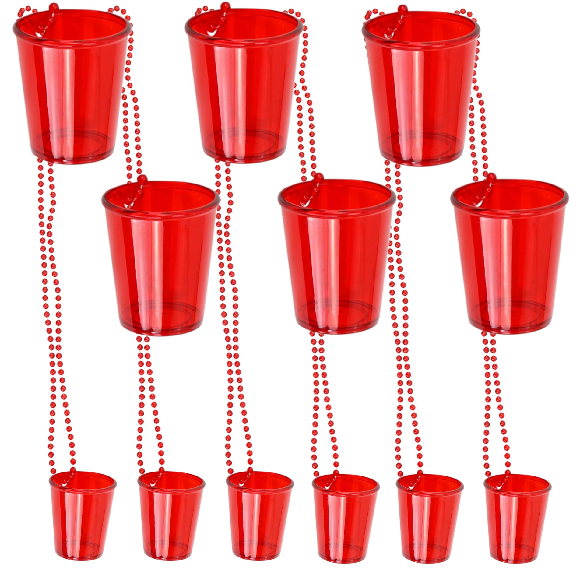 Iconikal Shot Glass on Beaded Necklace, Red, 12-Pack