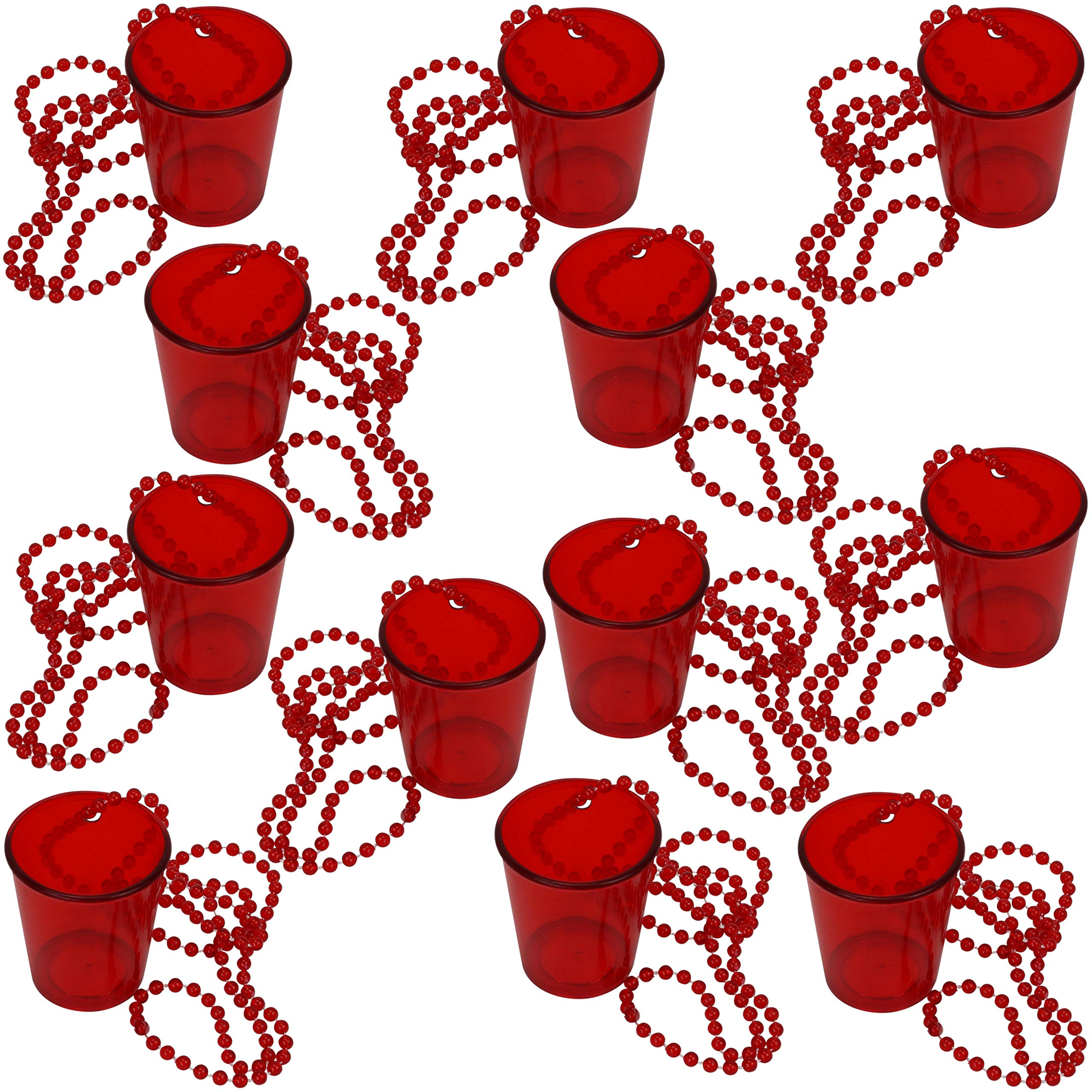 Iconikal Shot Glass on Beaded Necklace, Red, 12-Pack