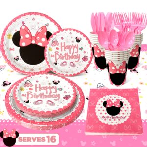 min-niee theme birthday party supplies tableware-113pcs min-niee tableware set include min-niee mou-ses party plates cups napkins table cloth& spoon set etc party decor, serves 16