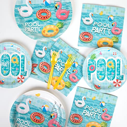 DECORLIFE 96PCS Pool Party Supplies Serves 24, Pool Party Plates and Napkins Sets, Summer Paper Plates, Beach Theme Party Decorations