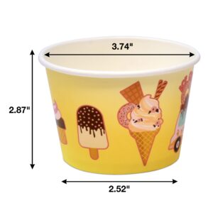 Gift Boutique 48 Count Ice Cream Treat Snack Cups 10 Oz. Disposable Paper Cup Dessert Ices Bowls Ice Cream Truck with Cones and Pops Design For Frozen Treats Cupcakes Party Favor Supplies Decorations