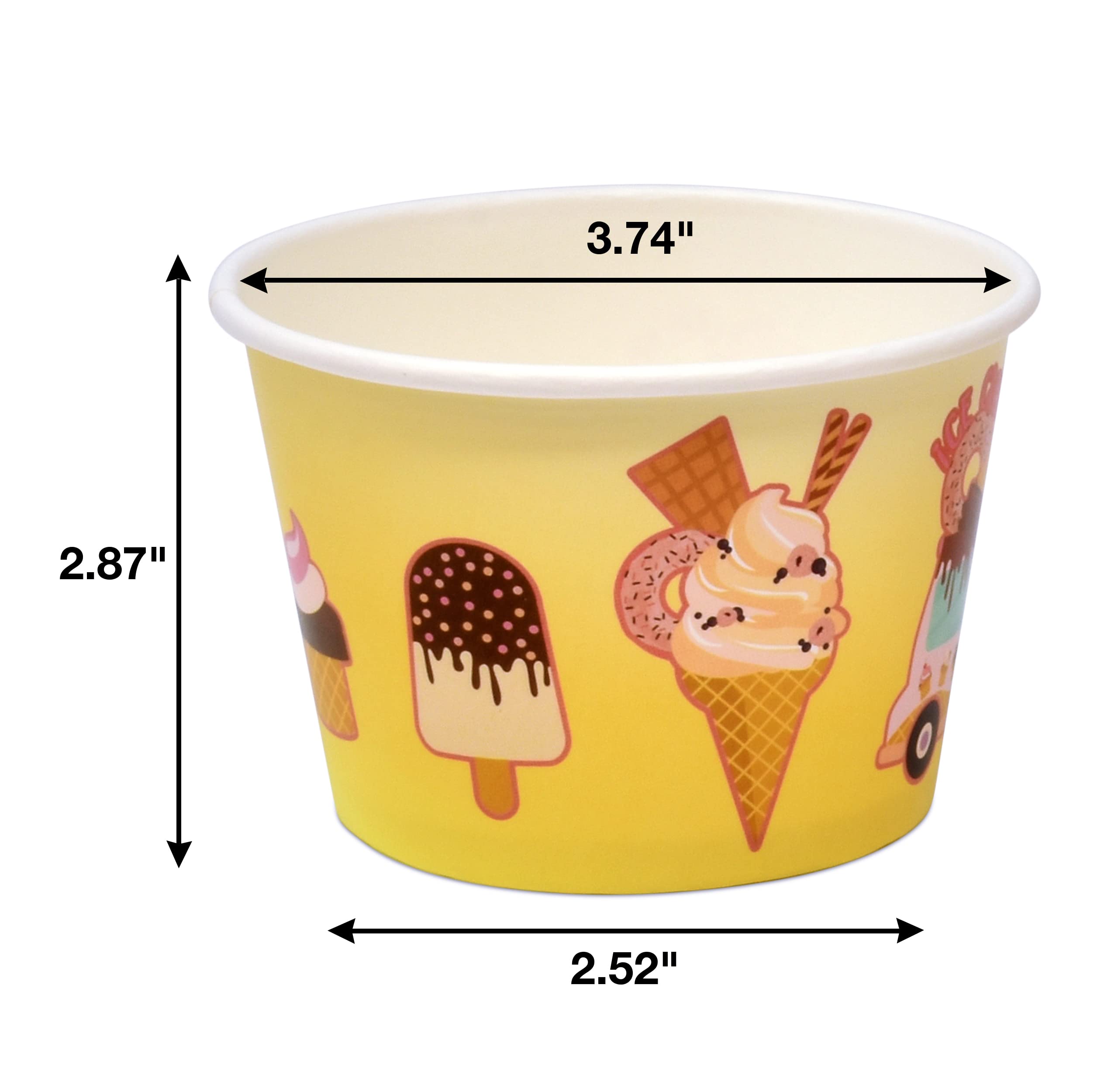 Gift Boutique 48 Count Ice Cream Treat Snack Cups 10 Oz. Disposable Paper Cup Dessert Ices Bowls Ice Cream Truck with Cones and Pops Design For Frozen Treats Cupcakes Party Favor Supplies Decorations