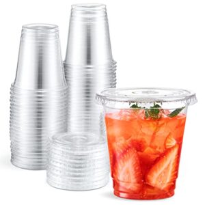 Eupako 8 oz Plastic Cups with Lids 100 Sets, Disposable Clear Cups with Lids, Cold Drink Containers for Beverage, Parfait, Smoothie