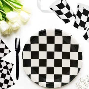 60Pcs Black and White Checkered Race Car Party Supplies,Racing Themed Tableware Set 7"Racing Dessert Paper Plates and Napkins,Fork for Kids Car Sports Race car Themed Birthday Party Decor (Car Set)