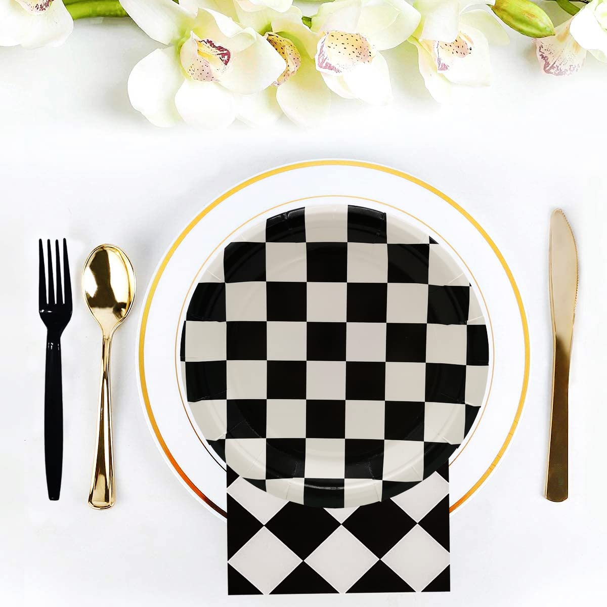 60Pcs Black and White Checkered Race Car Party Supplies,Racing Themed Tableware Set 7"Racing Dessert Paper Plates and Napkins,Fork for Kids Car Sports Race car Themed Birthday Party Decor (Car Set)