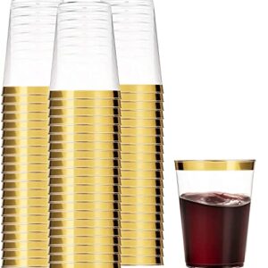 Munfix 100 Gold Plastic Cups 16 Oz Clear Plastic Cups Tumblers Gold Rimmed Cups Fancy Disposable Wedding Cups Elegant Party Cups with Gold Rim