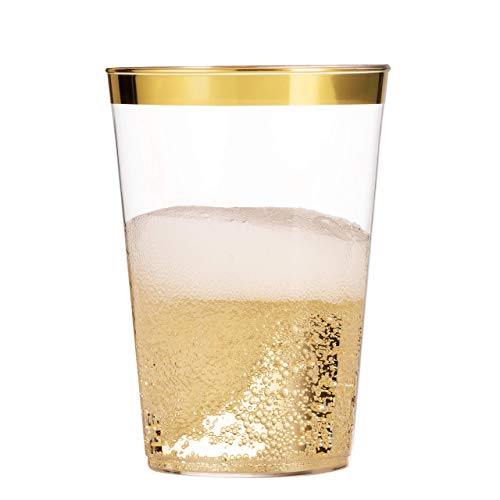 Munfix 100 Gold Plastic Cups 16 Oz Clear Plastic Cups Tumblers Gold Rimmed Cups Fancy Disposable Wedding Cups Elegant Party Cups with Gold Rim