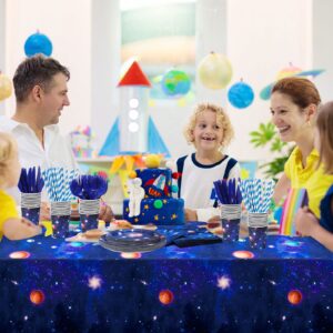 176 Pcs Space Party Decorations Supplies Galaxy Party Tableware Set, Space Themed Party Supplies Plates Napkins Cups Knives Straws Forks Spoons Sets Tablecloth for Boy Girl