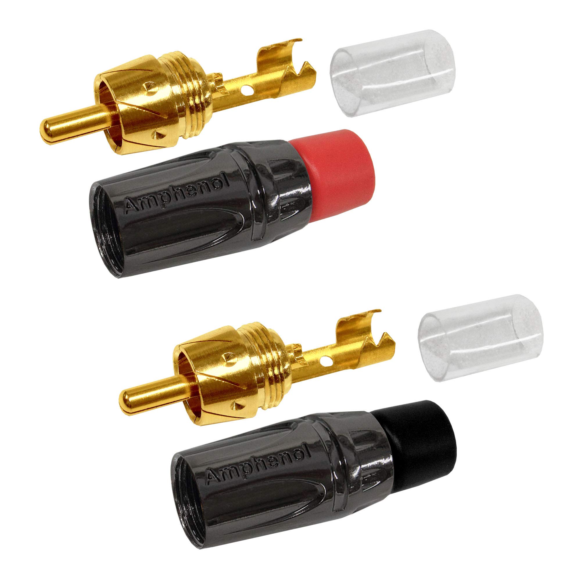 1 Foot RCA Cable Pair - Gotham GAC-4/1 (Black) Star-Quad Audio Interconnect Cable with Amphenol ACPL Black Chrome Body, Gold Plated RCA Connectors - Directional