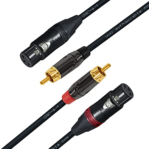 WORLDS BEST CABLES 6 Foot - RCA to XLR (Female) Cable Pair – Gotham GAC-4/1 (Black) Star-Quad Audio Interconnect Cable & Amphenol ACPL RCA & Neutrik Female XLR Gold Plugs - CUSTOM MADE