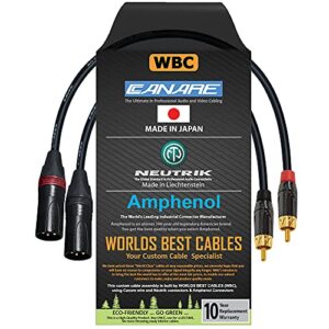 worlds best cables 1.5 foot - rca to xlr (male) cable pair - canare l-4e6s star-quad audio interconnect cable & amphenol acpl rca & neutrik male xlr gold plugs - custom made