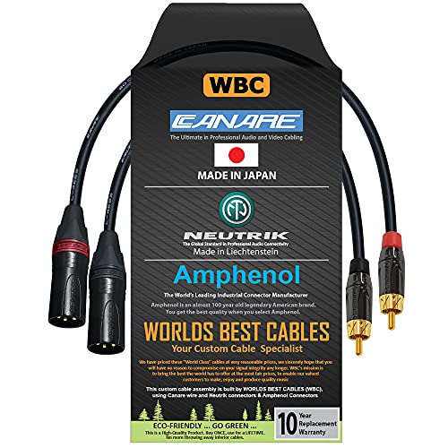 WORLDS BEST CABLES 1.5 Foot - RCA to XLR (Male) Cable Pair - Canare L-4E6S Star-Quad Audio Interconnect Cable & Amphenol ACPL RCA & Neutrik Male XLR Gold Plugs - CUSTOM MADE