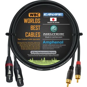 worlds best cables 3.5 foot - rca to xlr (female) cable pair - canare l-4e6s star-quad audio interconnect cable & amphenol acpl rca & neutrik female xlr gold plugs - custom made