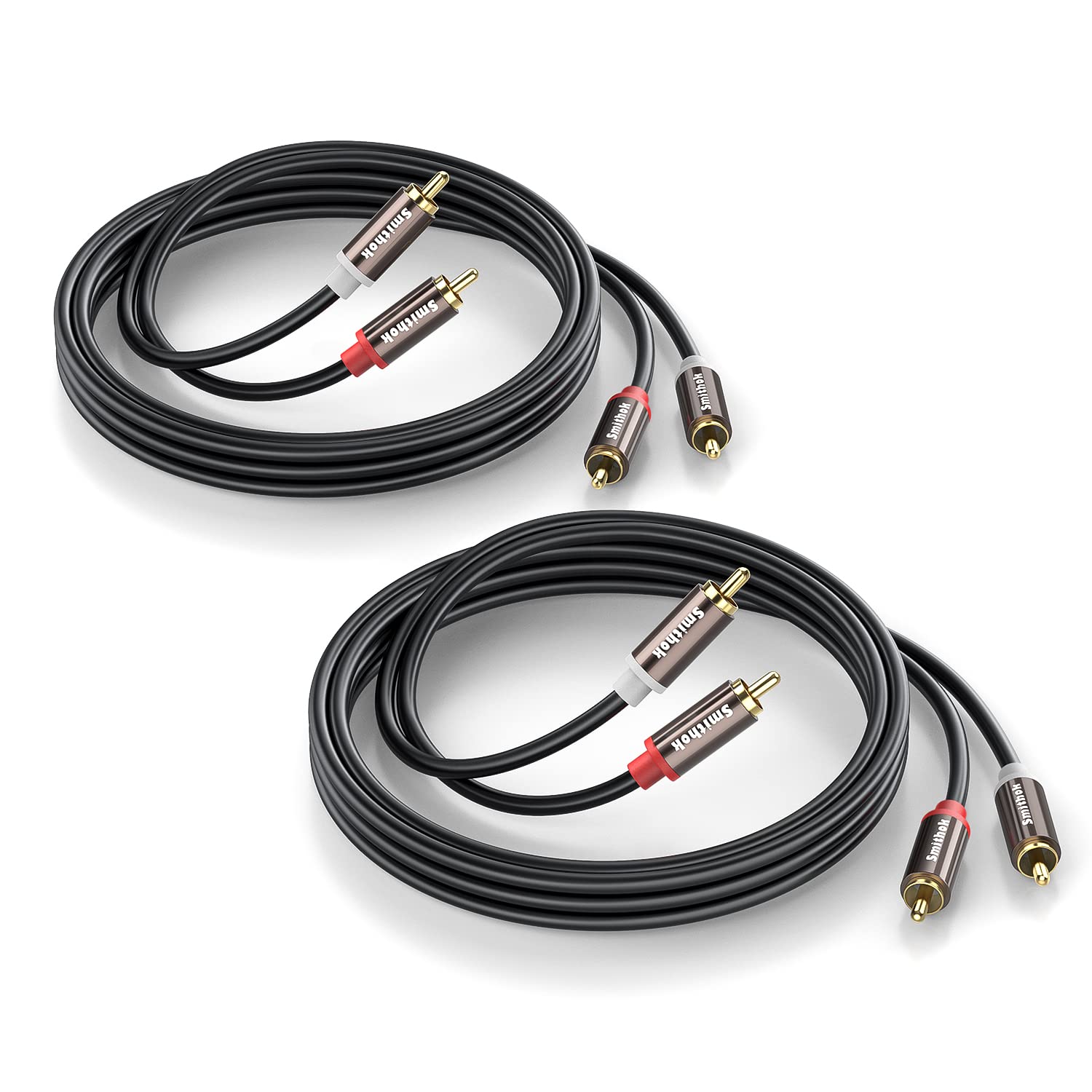 Smithok RCA Cables 2 Pack[Hi-Fi Sound, PVC Jacket, Shielded], 2-Male to 2-Male RCA Audio Stereo Subwoofer Cable Auxiliary Cord for Home Theater,Amplifiers,HDTV,Hi-Fi Systems,Speakers… (6.6Ft/2m)