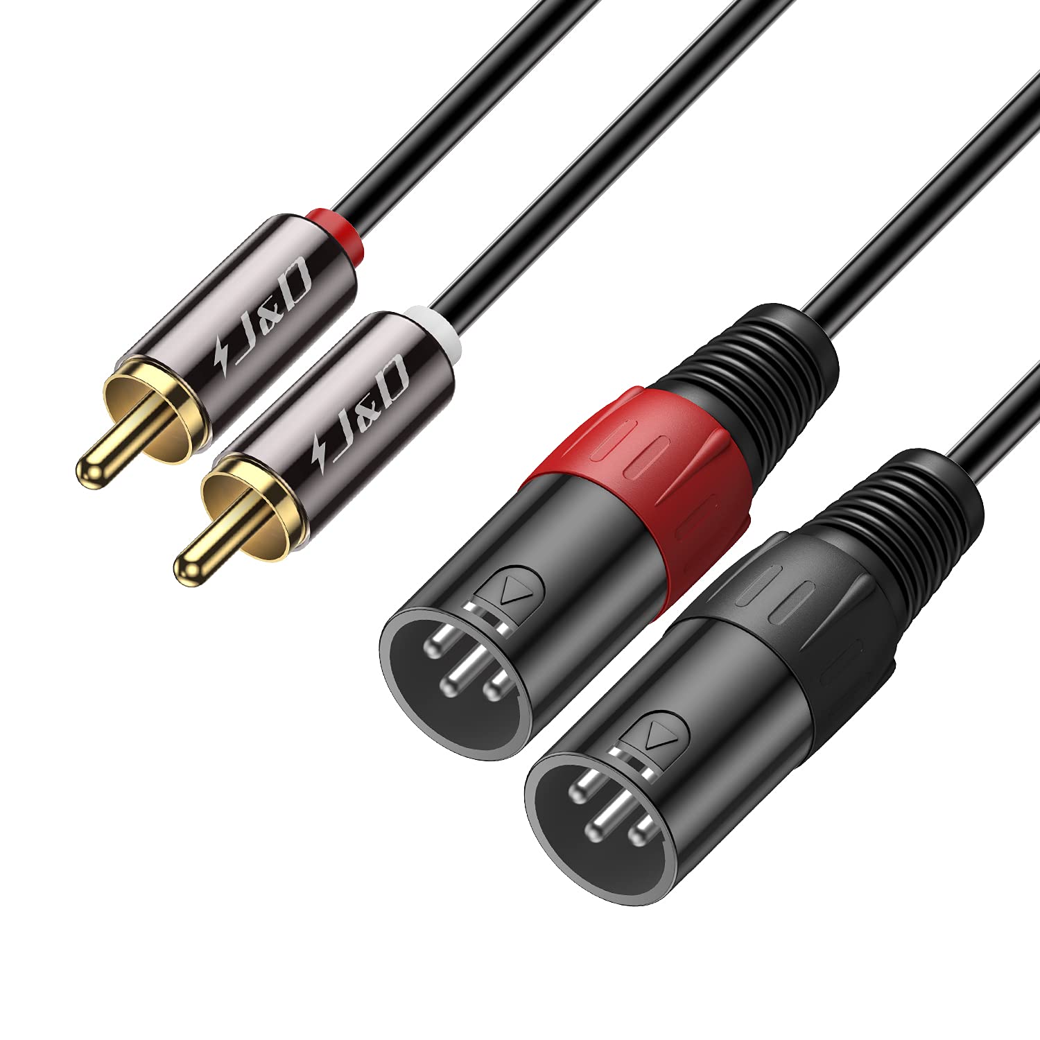 J&D 2 RCA to XLR Male Cable (6 Feet), Unbalanced Dual XLR to RCA Male Connection Cable for Speakers, Amplifiers, HiFi Stereo Audio Systems