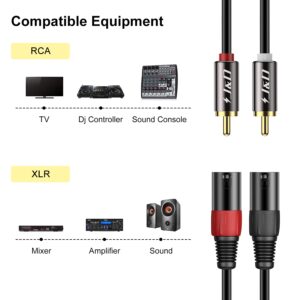 J&D 2 RCA to XLR Male Cable (6 Feet), Unbalanced Dual XLR to RCA Male Connection Cable for Speakers, Amplifiers, HiFi Stereo Audio Systems