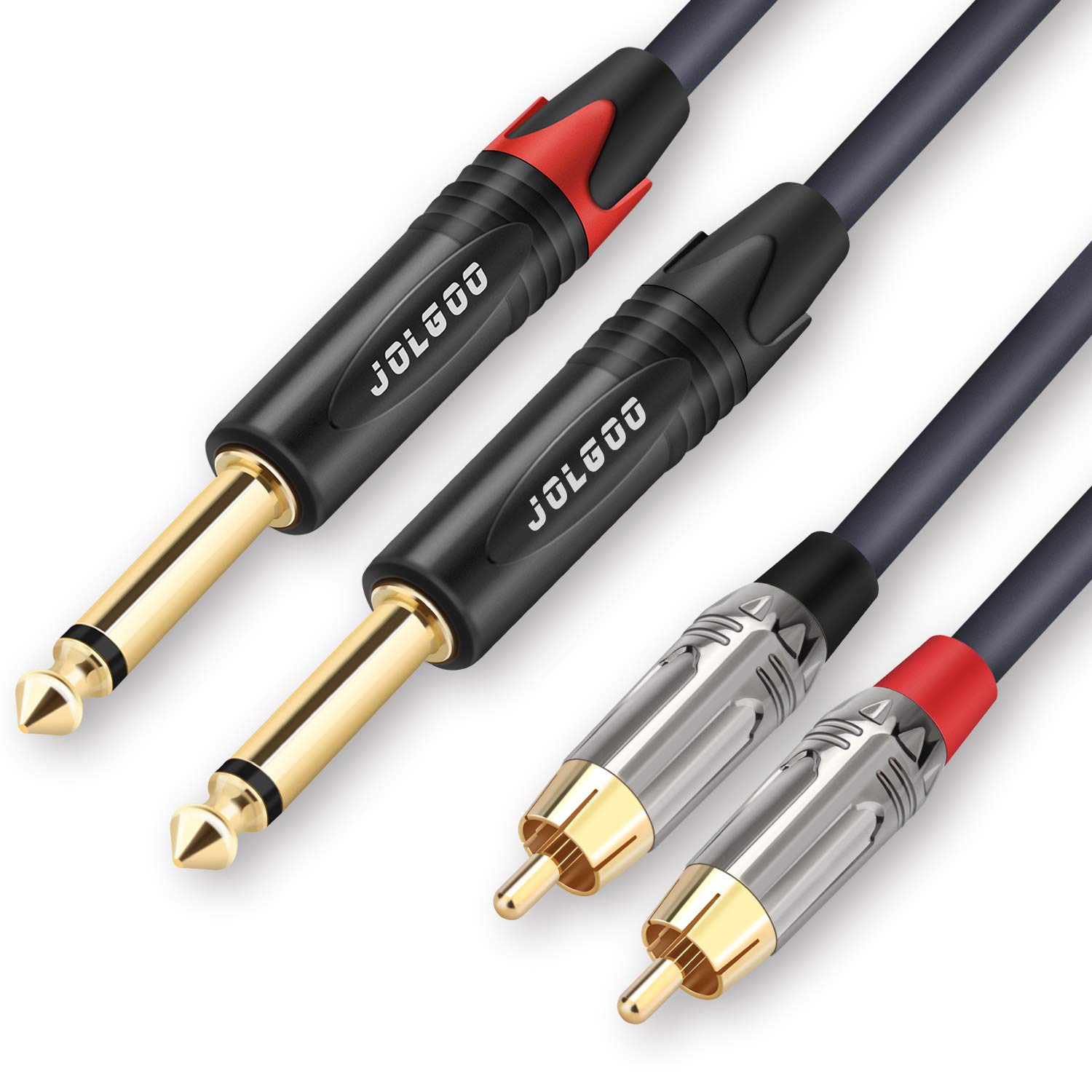 JOLGOO RCA to 1/4 Cable, Dual RCA to Dual 1/4 TS Stereo Interconnect Cable, 2 6.35mm Male TS to 2 RCA Male Stereo Audio Adapter Cable, 10 Feet