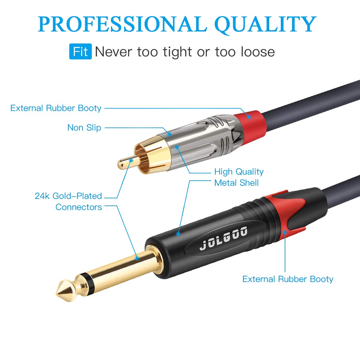 JOLGOO RCA to 1/4 Cable, Dual RCA to Dual 1/4 TS Stereo Interconnect Cable, 2 6.35mm Male TS to 2 RCA Male Stereo Audio Adapter Cable, 10 Feet