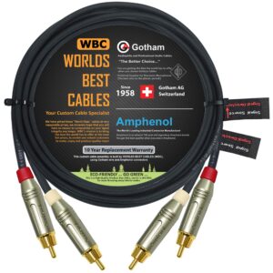 10 foot rca cable pair - gotham gac-4/1 (black) star-quad audio interconnect cable with amphenol acpr die-cast, gold plated rca connectors - directional