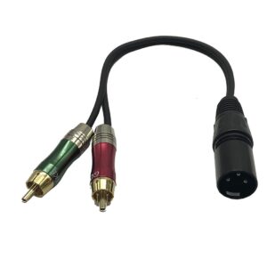 MMNNE 1Feet Dual RCA to XLR Male Y Splitter Patch Cable, Unbalanced 2 RCA/Phono Plug to 1 XLR Splitter Duplicator Lead Y-Cable Adapter